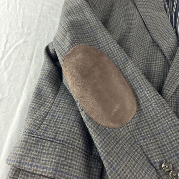 Stafford Essentials Blazer Mens 52R Gray Brown Blue Check With Elbow Patches - Picture 12 of 14